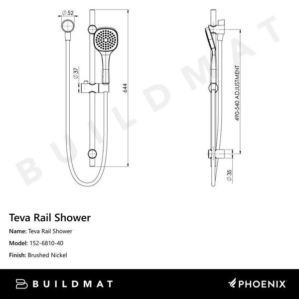 Phoenix Teva Rail Shower  Brushed Nickel