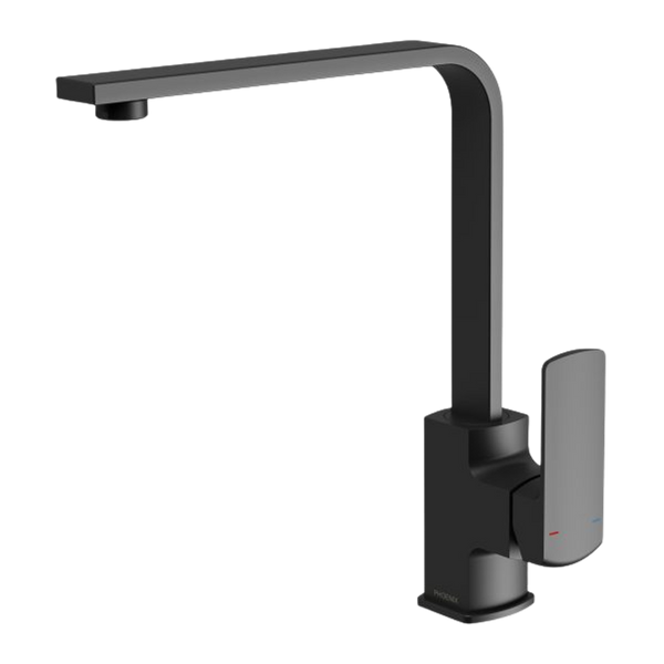 Phoenix Teva Sink Mixer 200mm Squareline Lead Free 6 Star Matte Black