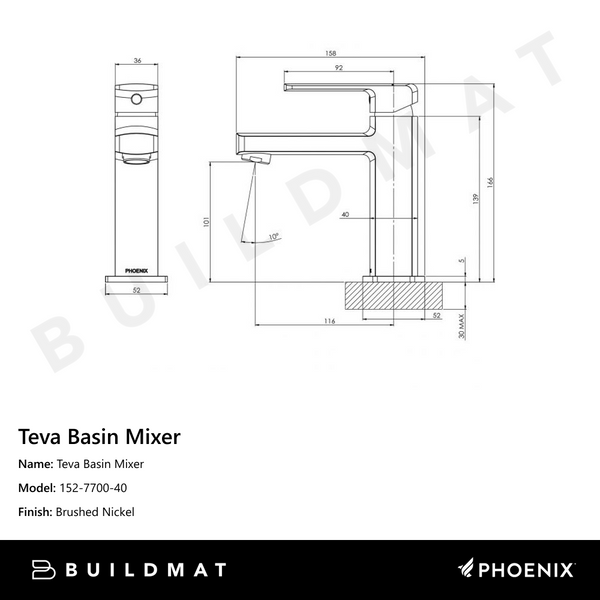 Phoenix Teva Basin Mixer Brushed Nickel