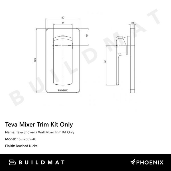 Phoenix Teva Shower / Wall Mixer (Trim Kit Only) Brushed Nickel