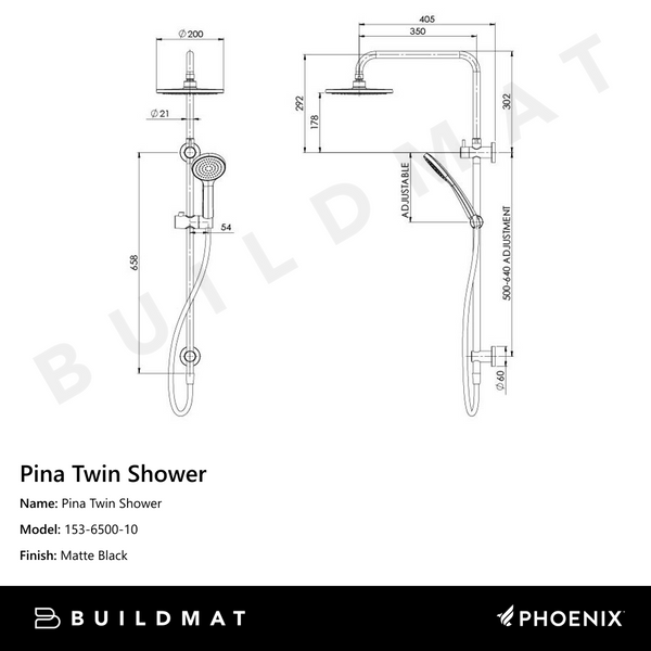 Phoenix Pina Twin Shower Matte Black