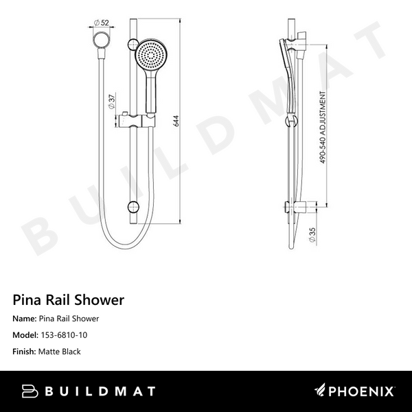 Phoenix Pina Rail Shower Matte Black