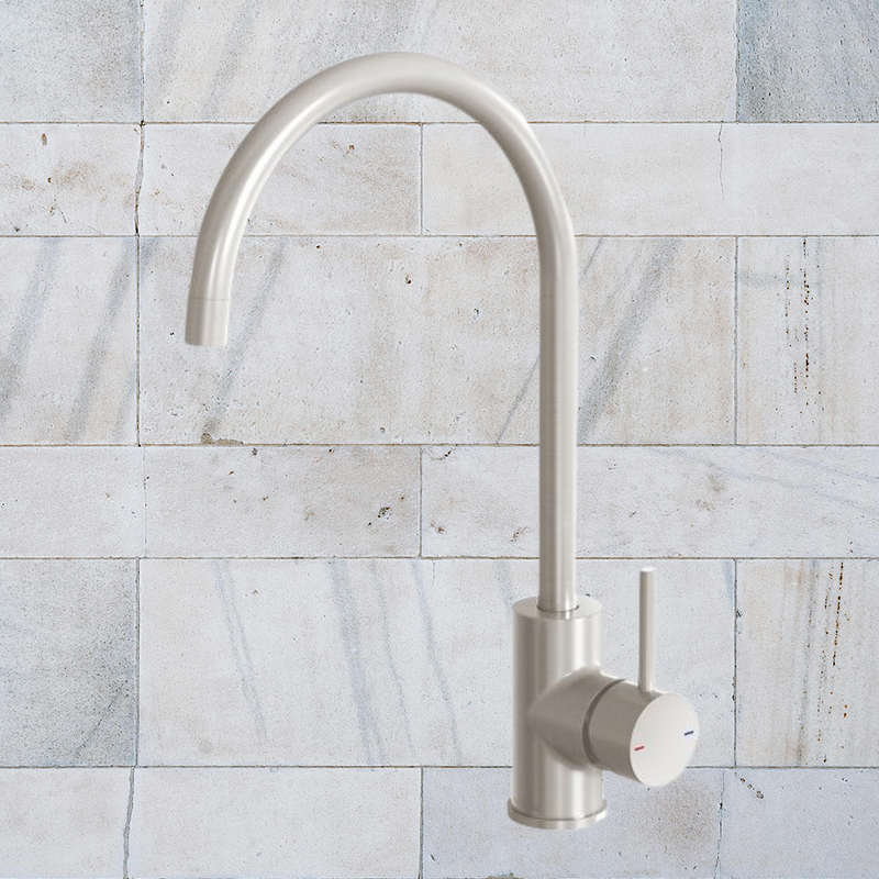 Pina Sink Mixer 200mm Gooseneck Brushed Nickel Buildmat