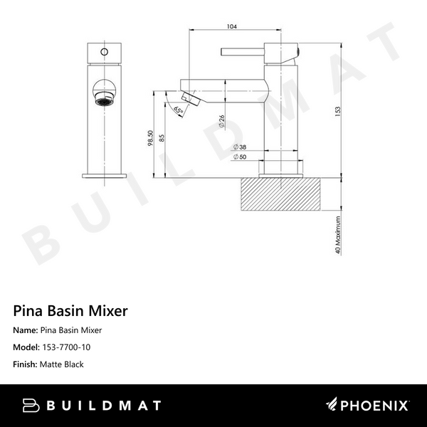 Phoenix Pina Basin Mixer Matte Black