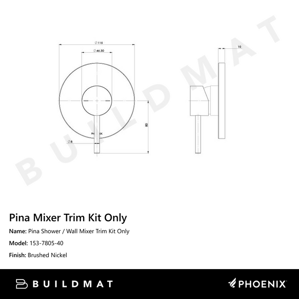 Phoenix Pina Shower / Wall Mixer (Trim Kit Only) Brushed Nickel