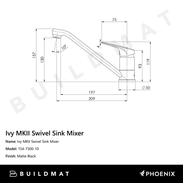 Phoenix Ivy MKII Swivel Sink Mixer Matte Black