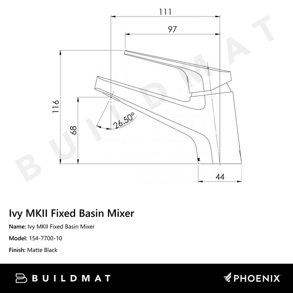 Phoenix Ivy MKII Fixed Basin Mixer Matte Black