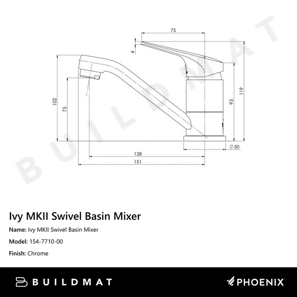 Phoenix Ivy MKII Swivel Basin Mixer Chrome