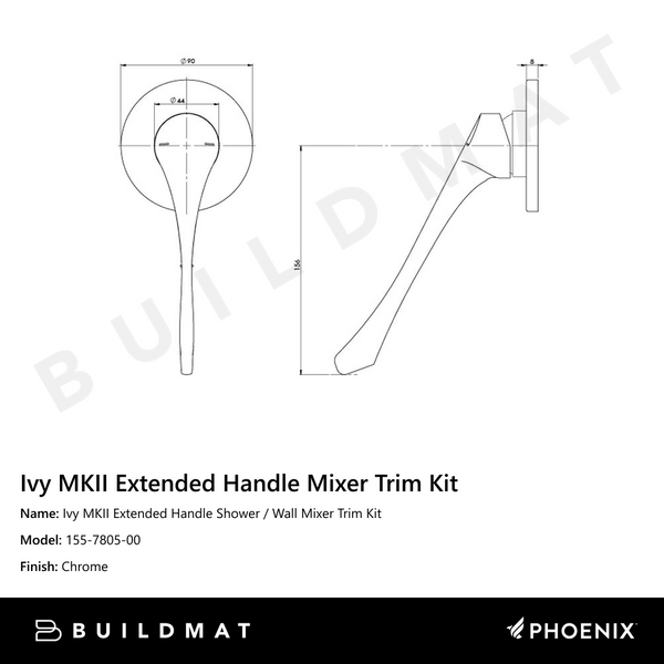Phoenix Ivy MKII Extended Handle Shower / Wall Mixer (Trim Kit Only) Chrome