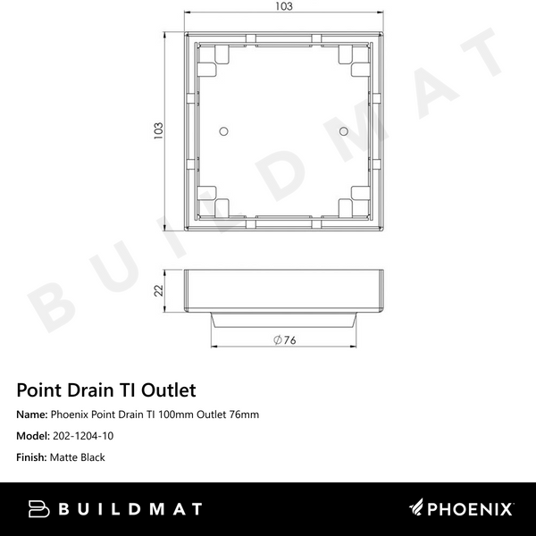 Phoenix Point Drain TI 100mm Outlet 76mm Matte Black