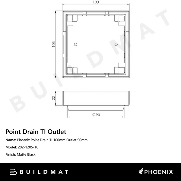 Phoenix Point Drain TI 100mm Outlet 90mm Matte Black