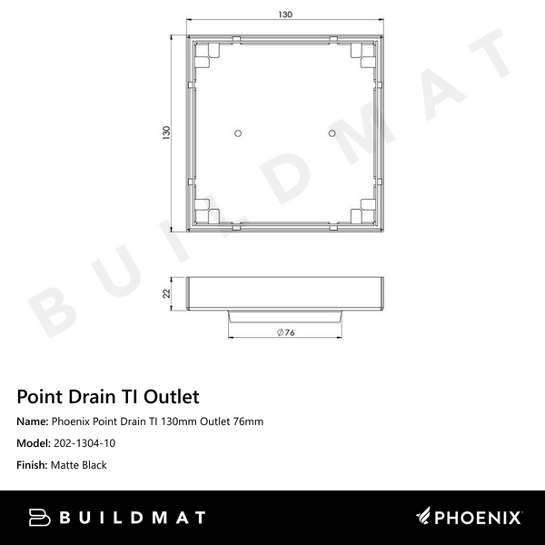 Phoenix Point Drain TI 130mm Outlet 76mm Matte Black