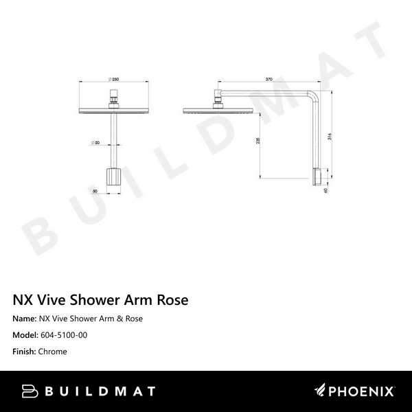 Phoenix NX Vive Shower Arm & Rose Chrome