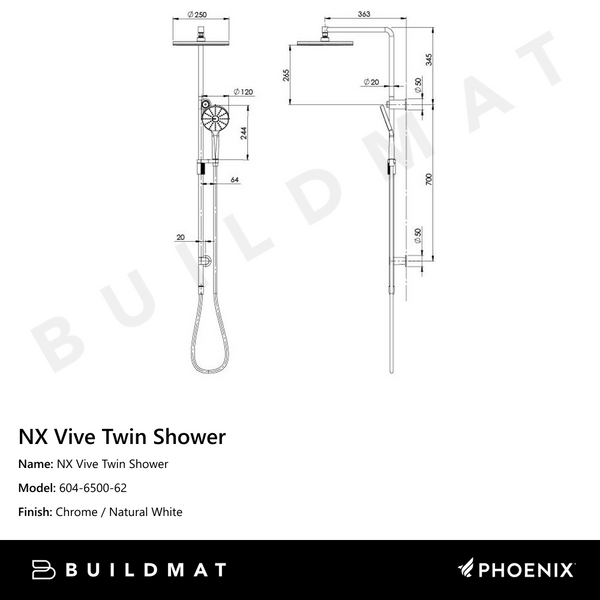 Phoenix NX Vive Twin Shower Chrome White