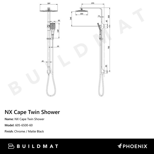Phoenix NX Cape Twin Shower Chrome Black