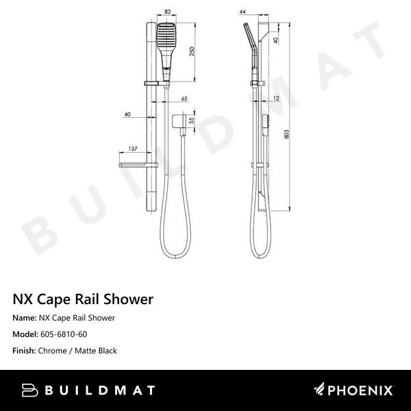 Phoenix NX Cape Rail Shower Chrome Black