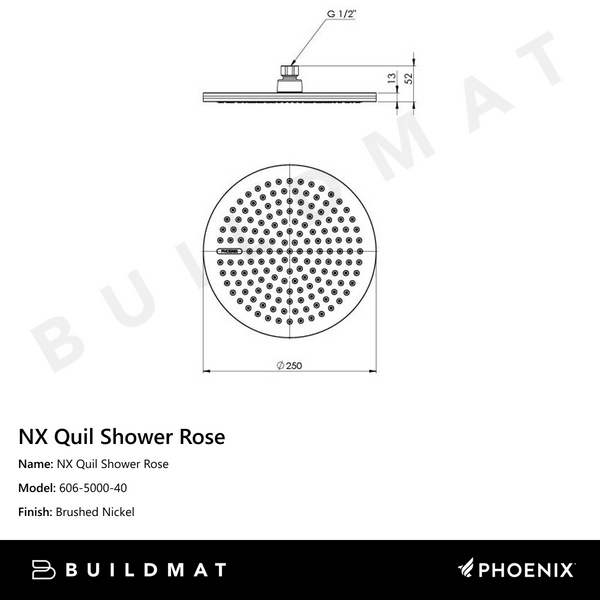 Phoenix NX Quil Shower Rose Brushed Nickel
