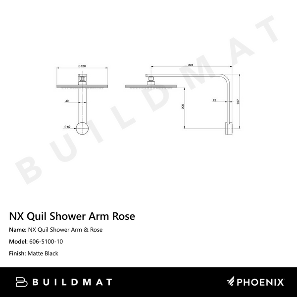 Phoenix NX Quil Shower Arm & Rose Matte Black