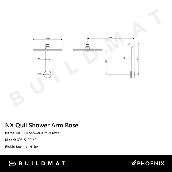 Phoenix NX Quil Shower Arm & Rose Brushed Nickel