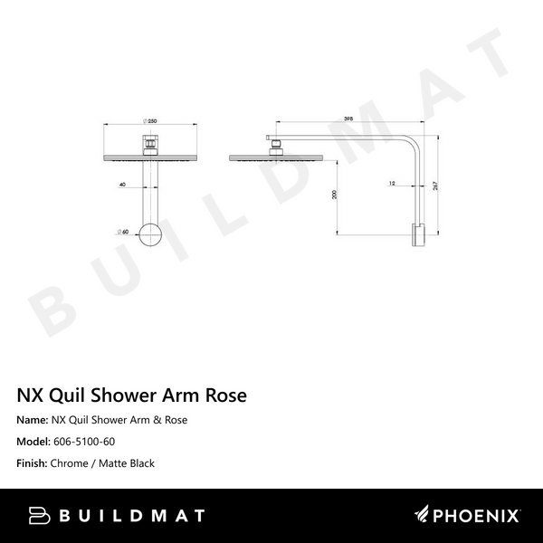 Phoenix NX Quil Shower Arm & Rose Chrome Black