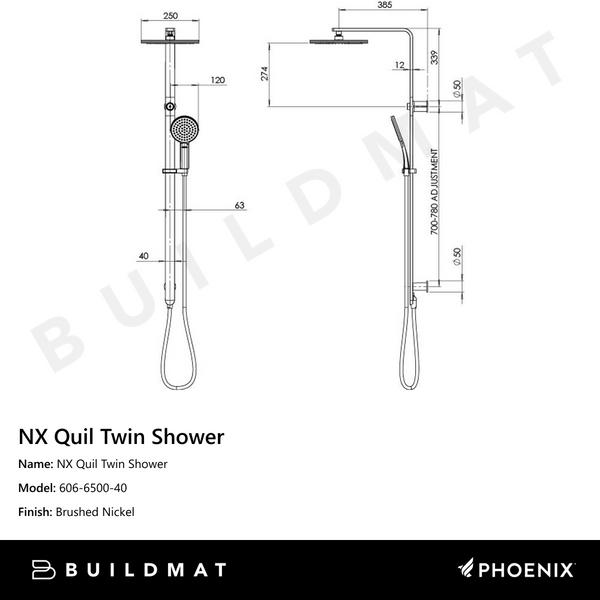 Phoenix NX Quil Twin Shower Brushed Nickel