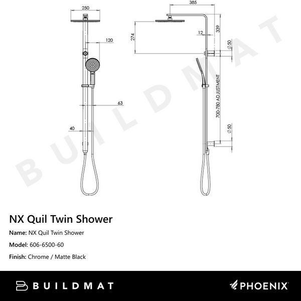 Phoenix NX Quil Twin Shower Chrome Black