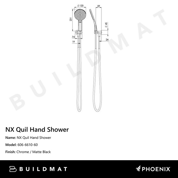 Phoenix NX Quil Hand Shower Chrome Black