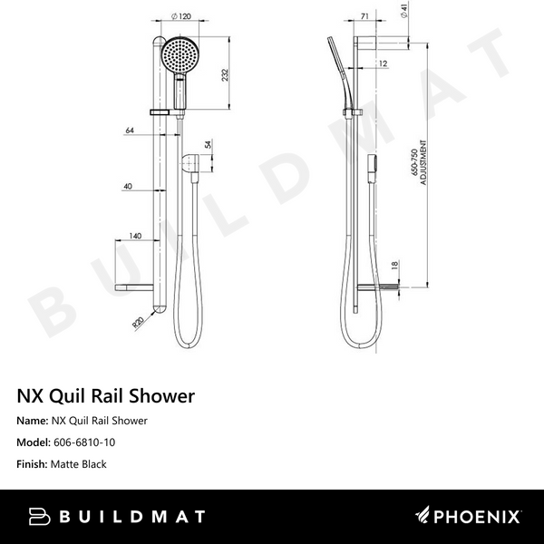 Phoenix NX Quil Rail Shower Matte Black