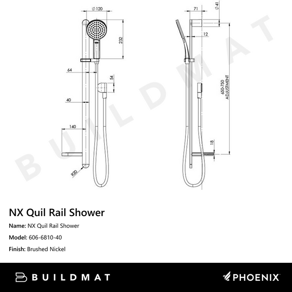 Phoenix NX Quil Rail Shower Brushed Nickel
