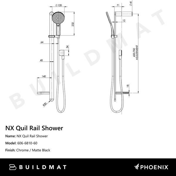Phoenix NX Quil Rail Shower Chrome Black