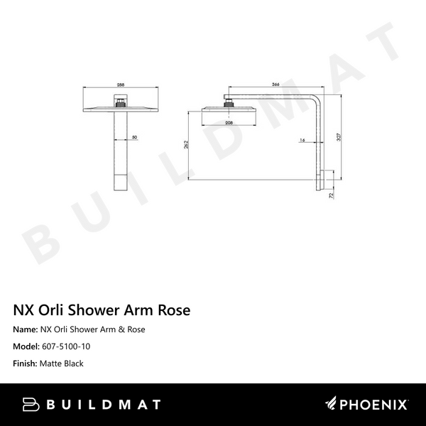 Phoenix NX Orli Shower Arm & Rose Matte Black