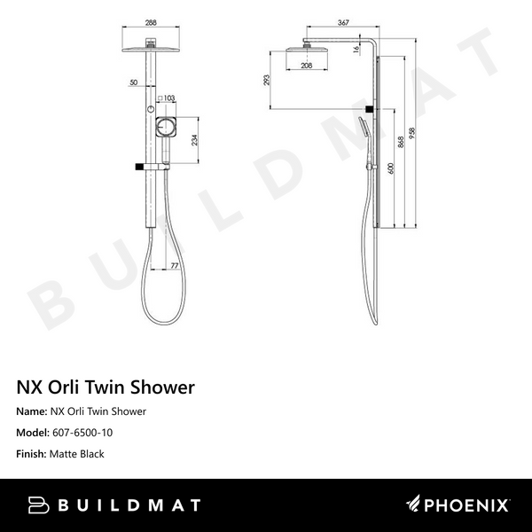 Phoenix NX Orli Twin Shower Matte Black