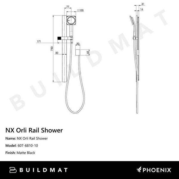 Phoenix NX Orli Rail Shower Matte Black