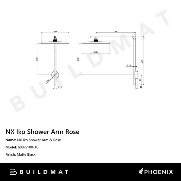 Phoenix NX Iko Shower Arm & Rose Matte Black
