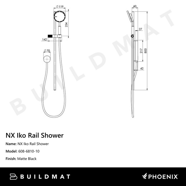 Phoenix NX Iko Rail Shower Matte Black