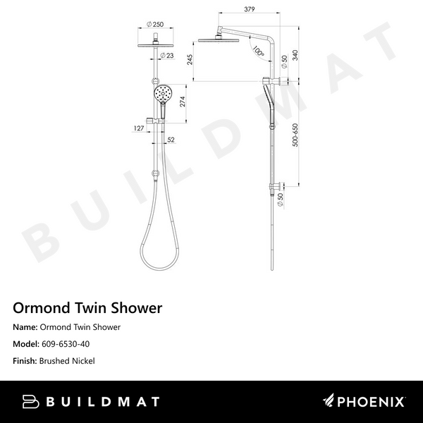 Phoenix Ormond Twin Shower Brushed Nickel