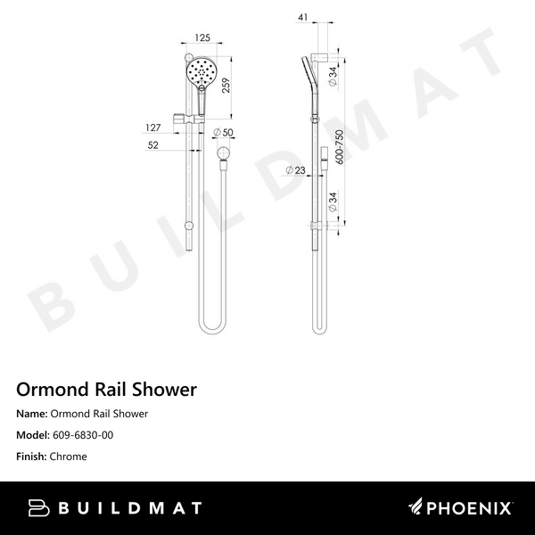 Phoenix Ormond Rail Shower  Chrome