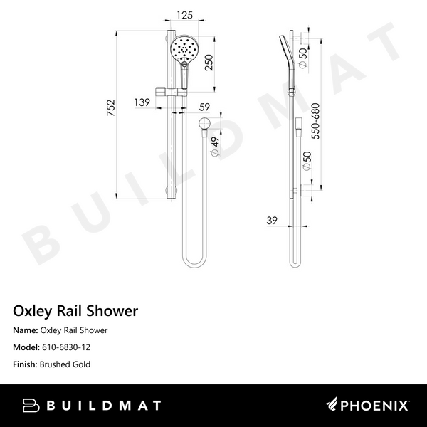 Phoenix Oxley Rail Shower Brushed Gold