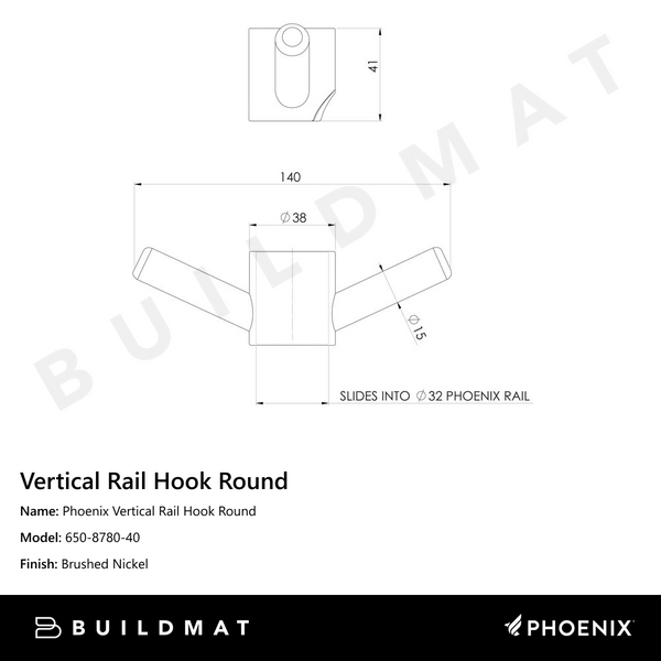 Phoenix Vertical Rail Hook Round Brushed Nickel