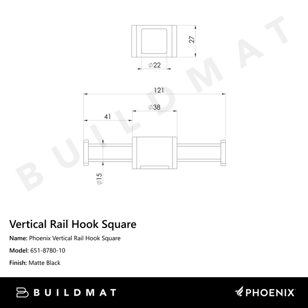Phoenix Vertical Rail Hook Square Matte Black
