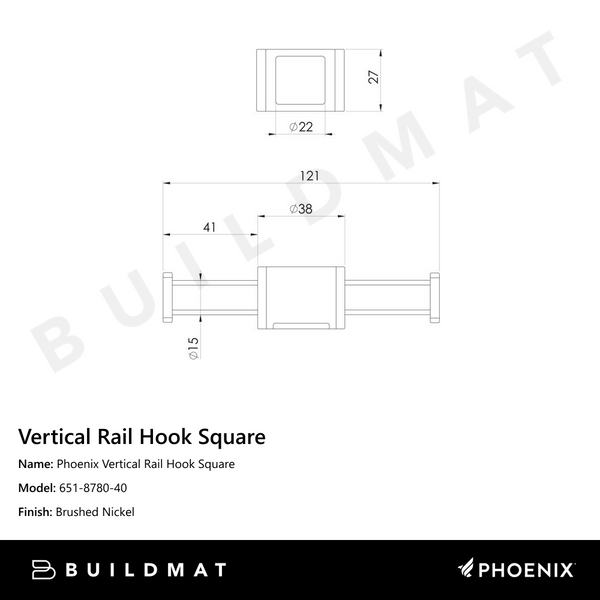 Phoenix Vertical Rail Hook Square Brushed Nickel
