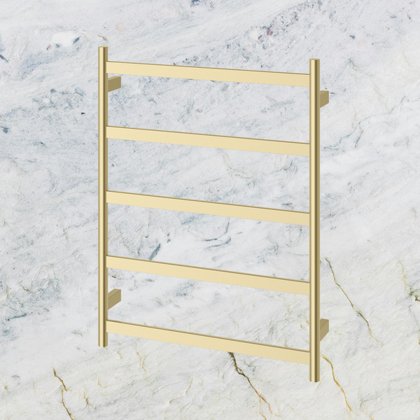 Phoenix Five Flat Bar Heated Towel Ladder 550mm x 740mm Brushed Gold