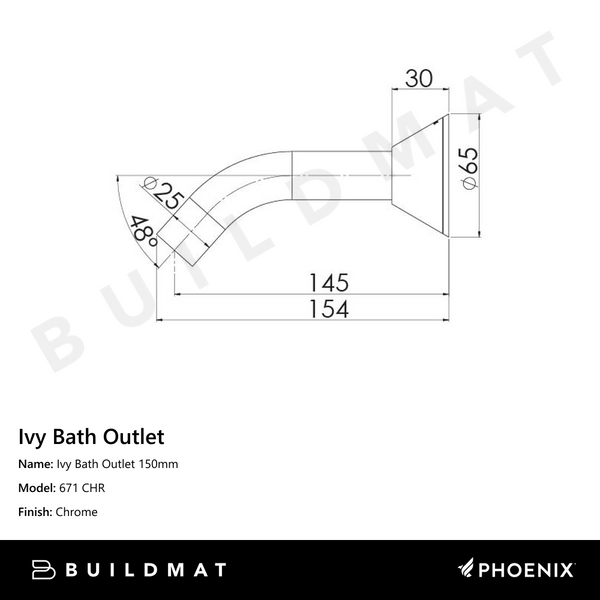 Phoenix Ivy Bath Outlet 150mm Chrome