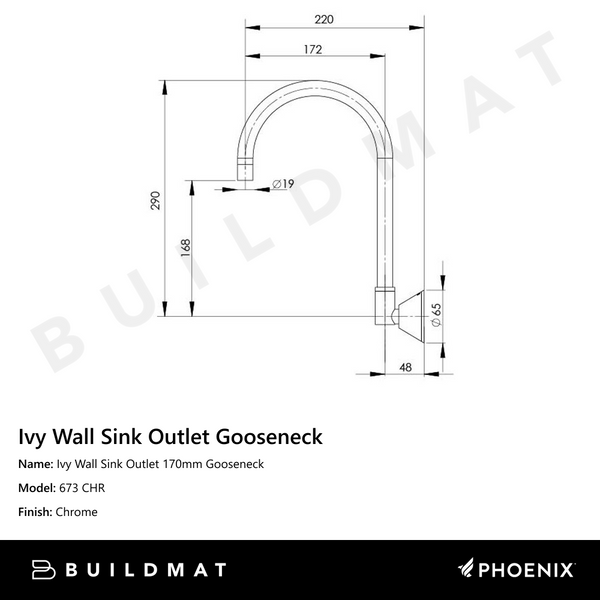 Phoenix Ivy Wall Sink Outlet 170mm Gooseneck Chrome