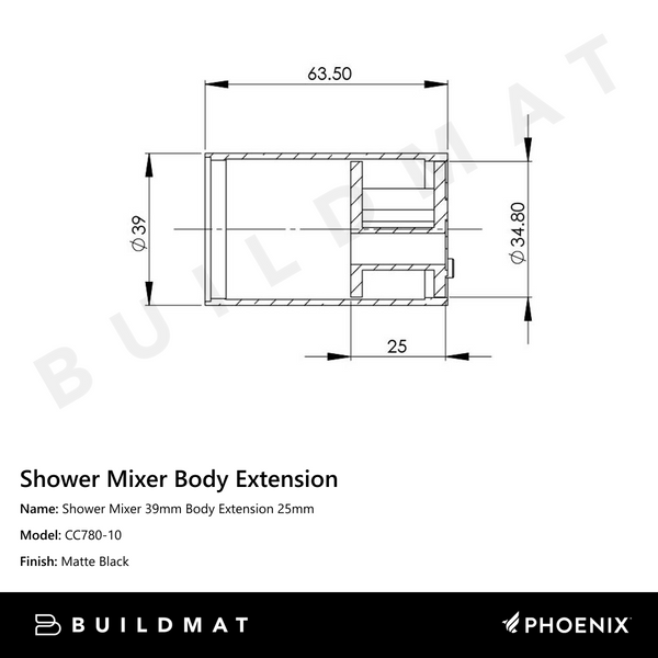 Phoenix Shower Mixer Body Extension 25mm Matte Black