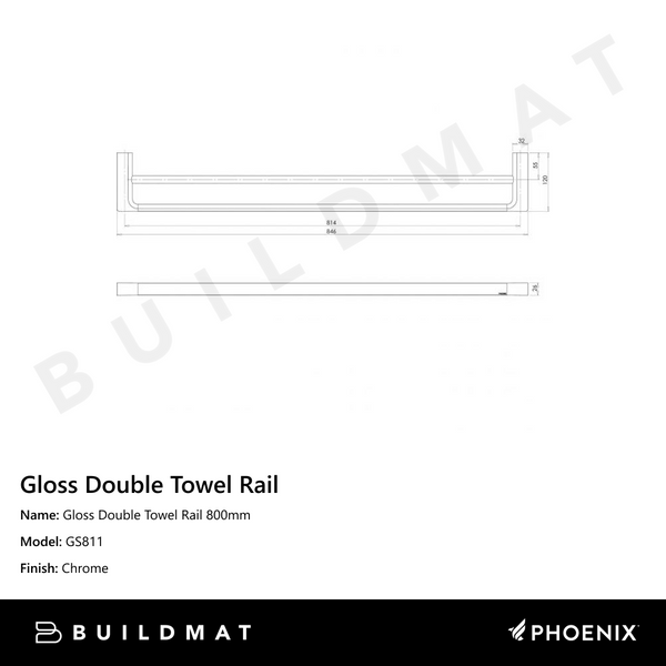 Phoenix Gloss Double Towel Rail 800mm Chrome