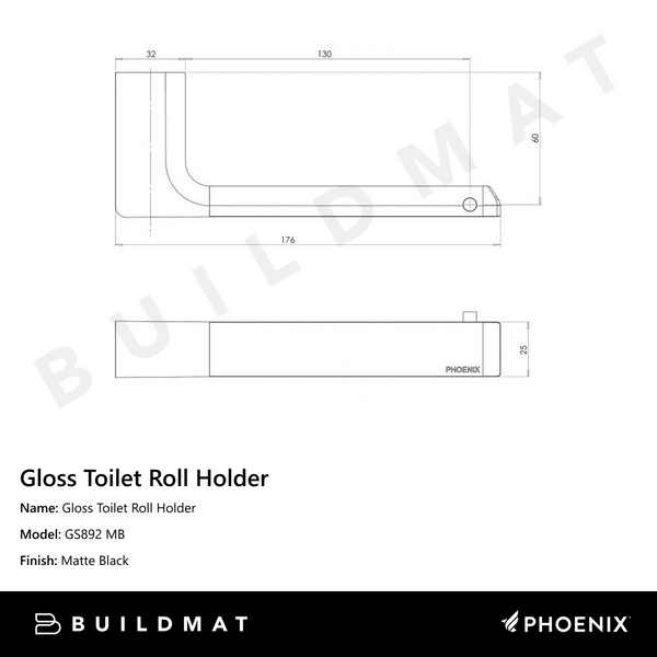 Phoenix Gloss Toilet Roll Holder Matte Black