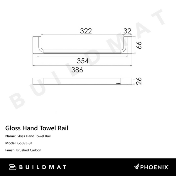 Phoenix Gloss Hand Towel Rail Brushed Carbon