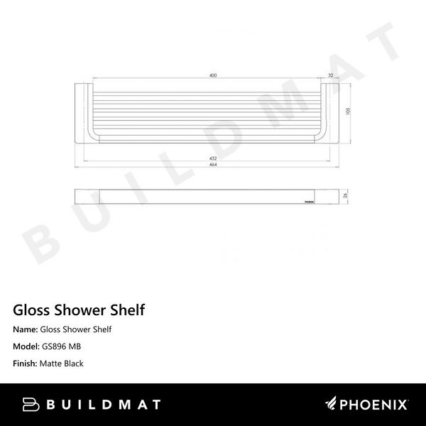 Phoenix Gloss Shower Shelf Matte Black
