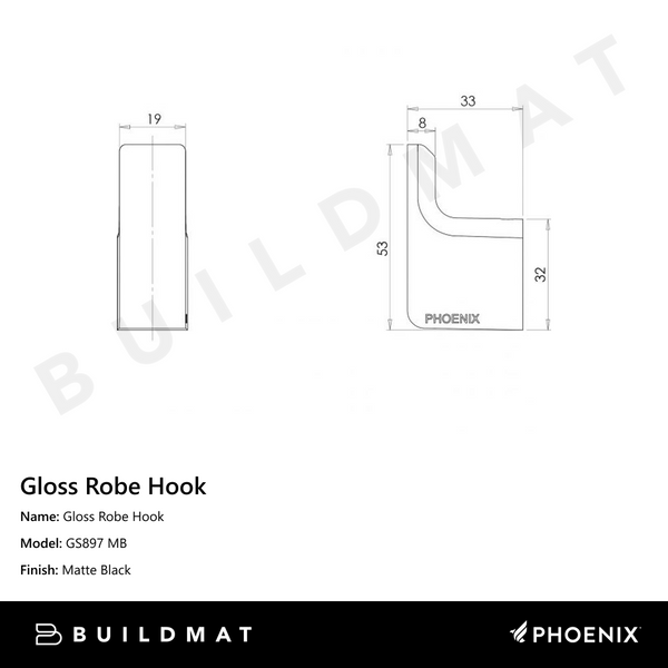 Phoenix Gloss Robe Hook Matte Black